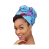 Bonnet Turban en satin imprimé wax Vert/orange
