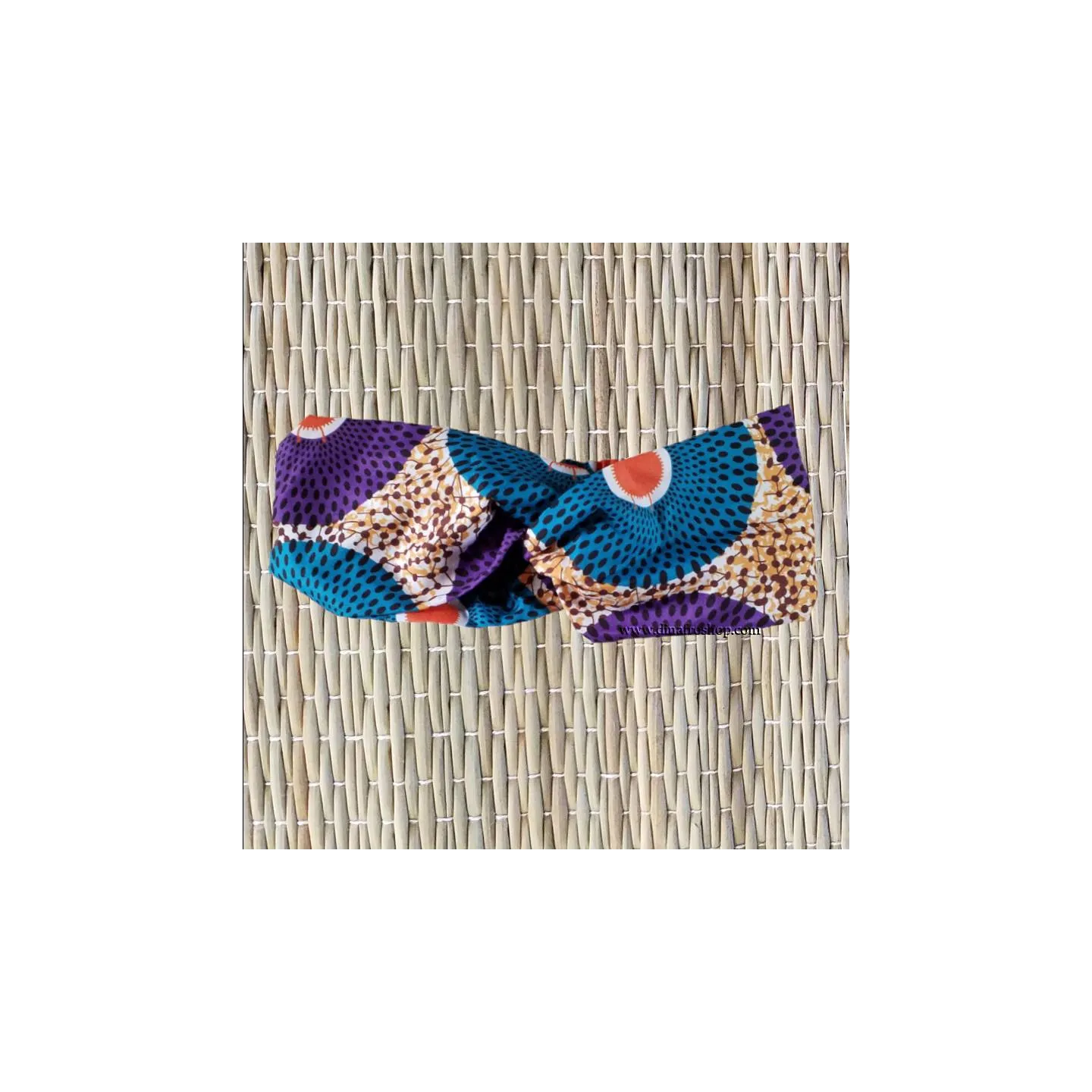 Bandeau pour cheveux imprimé wax bleu/violet/blanc