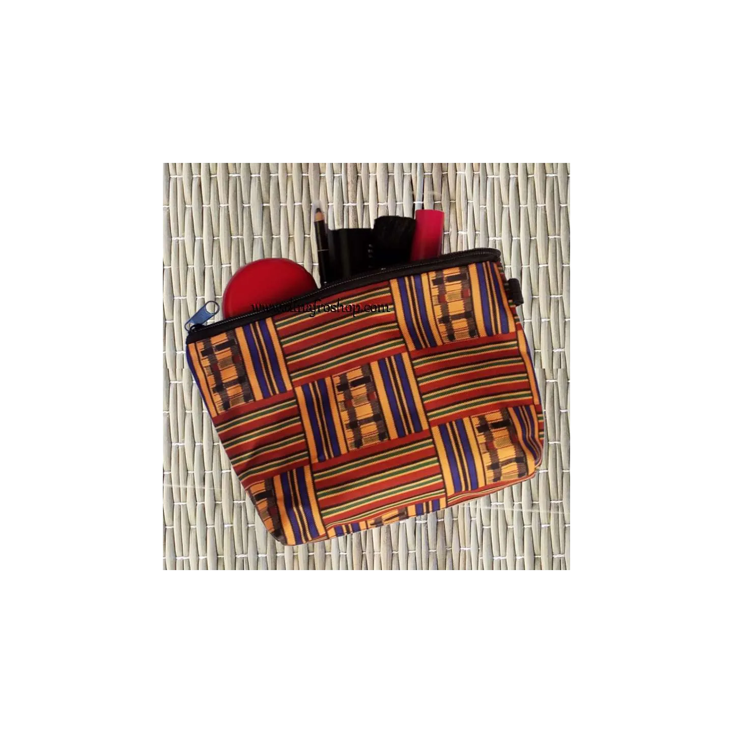 Trousse/Pochette de maquillage imprimé wax jaune/rouge/bleu