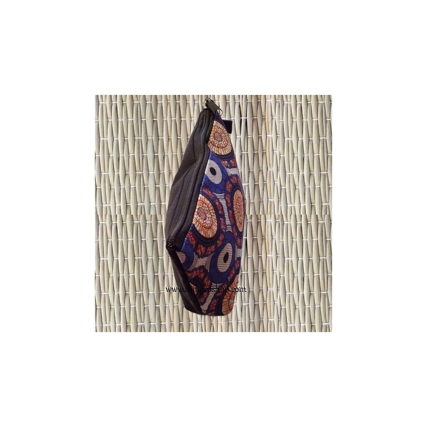 Pochette, trousse de maquillage imprimé africain bleu/gris/jaune