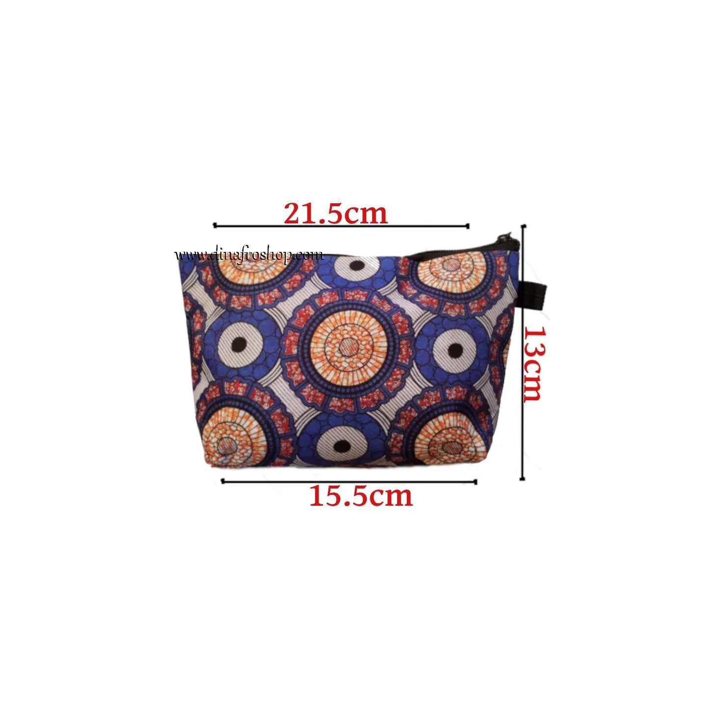 Pochette, trousse de maquillage imprimé africain bleu/gris/jaune