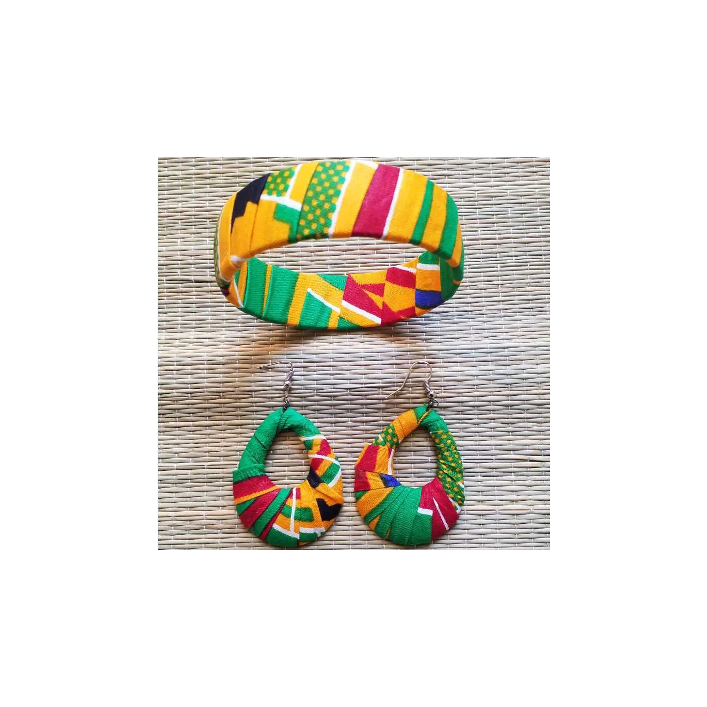 Parure boucle d'oreilles et bracelet en tissu africain wax