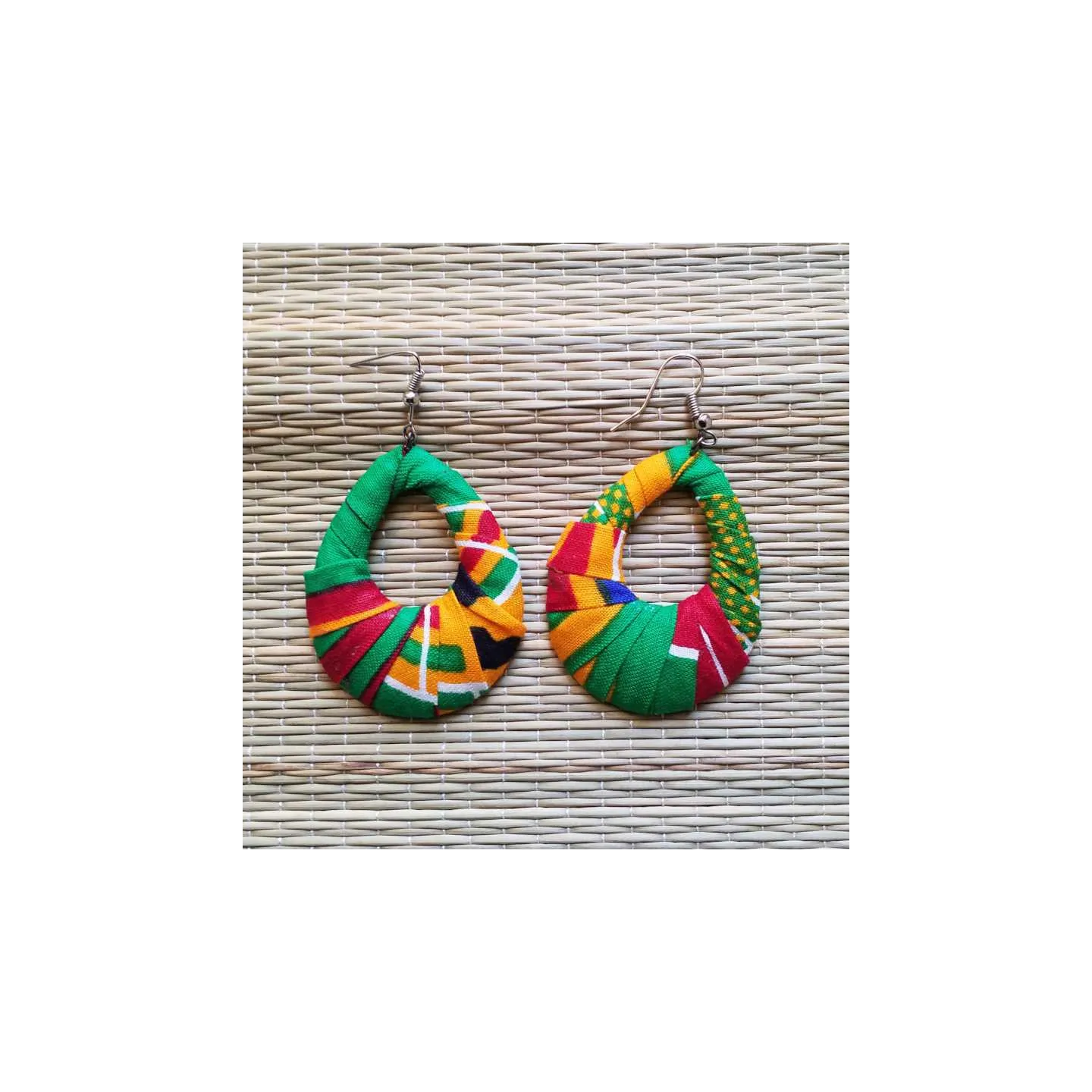 Parure boucle d'oreilles et bracelet en tissu africain wax