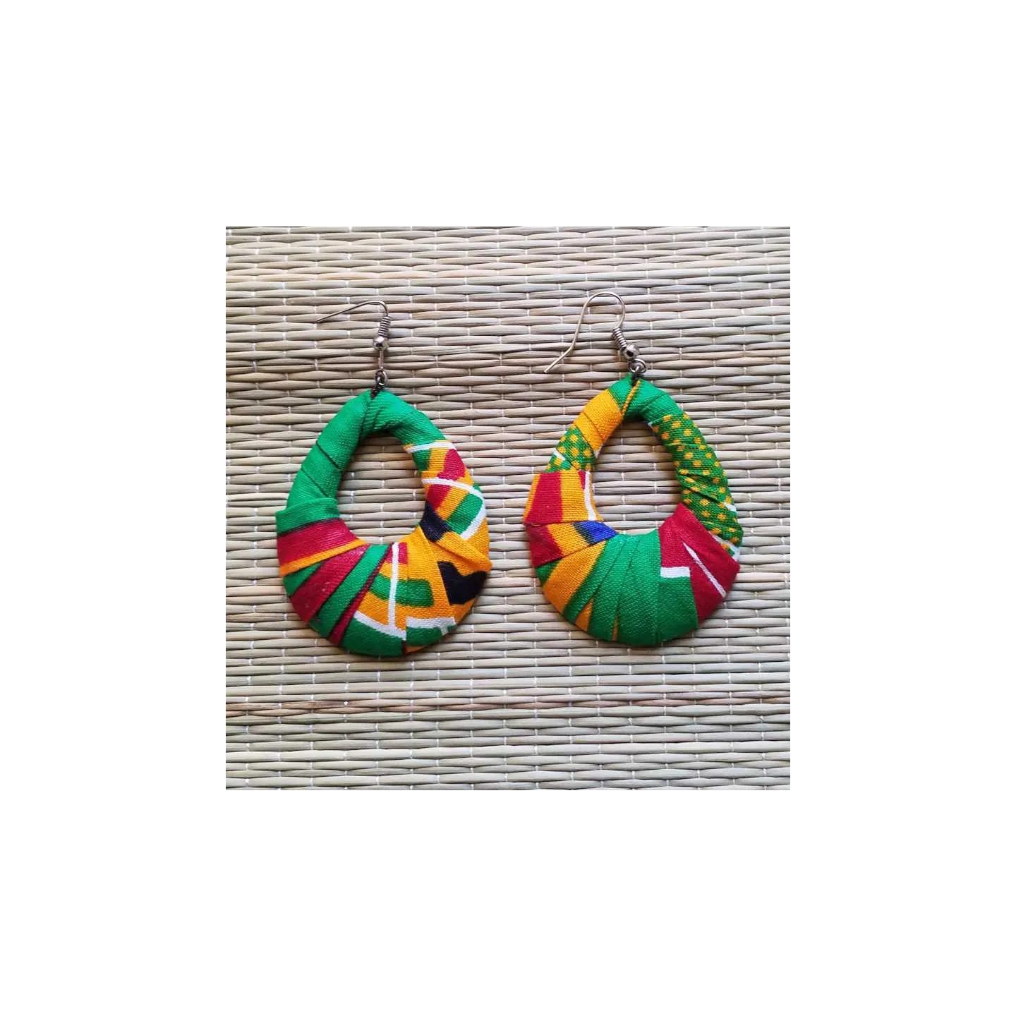 Parure boucle d'oreilles et bracelet en tissu africain wax