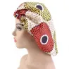 Bonnet de nuit en satin imprimé wax/jaune