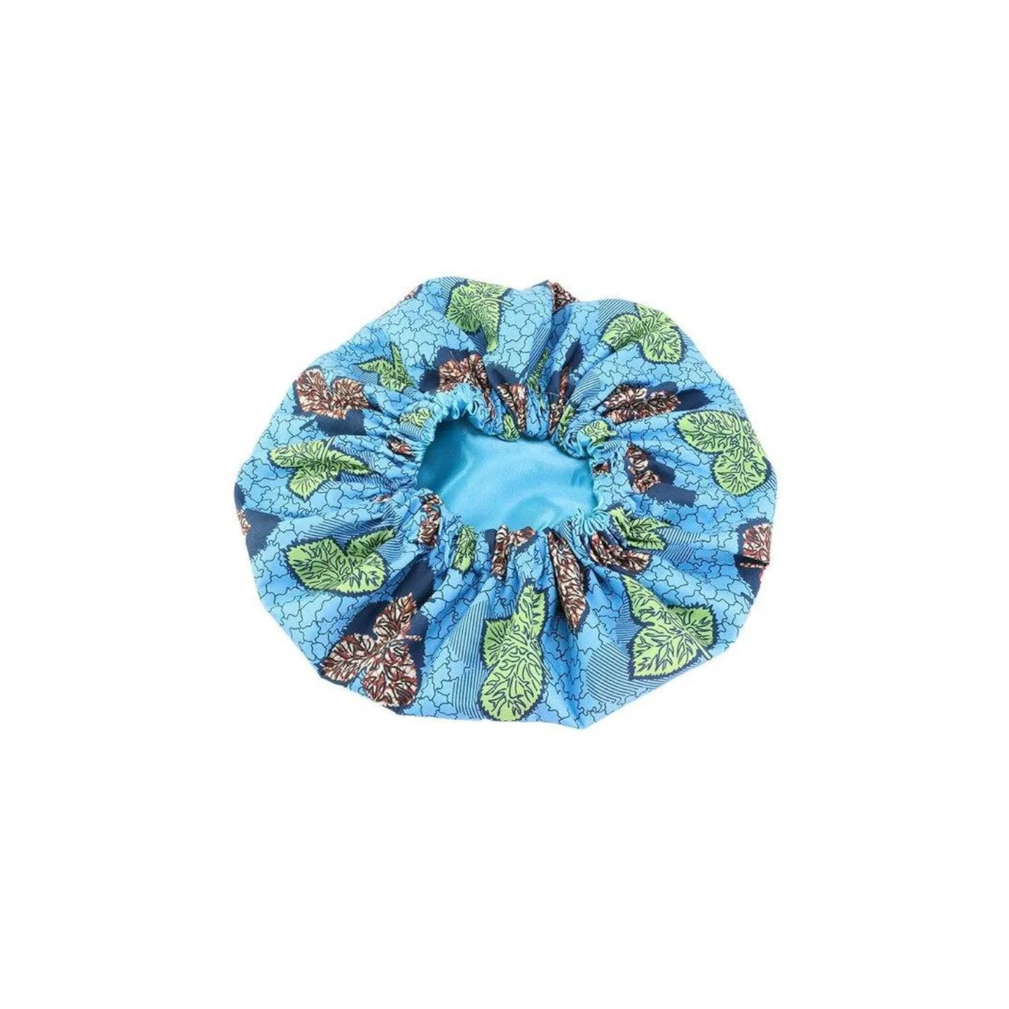 Bonnet de nuit en satin imprimé wax/bleu clair