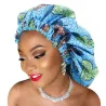 Bonnet de nuit en satin imprimé wax/bleu clair