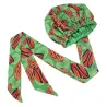 Bonnet Turban en satin imprimé wax Vert/orange
