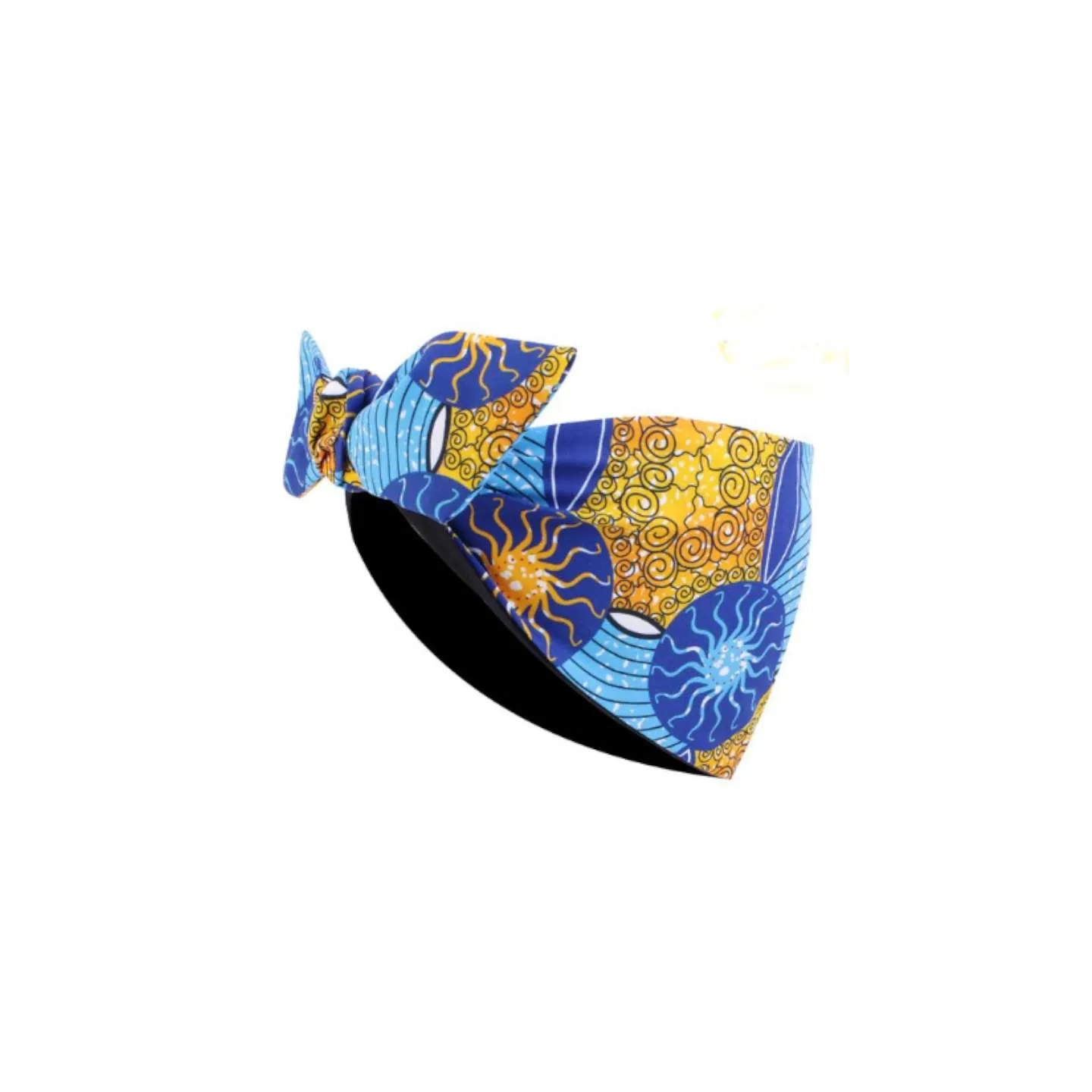 Bandeau wax bleu/jaune doublure satin – protection cheveux afro crépus bouclés frisés