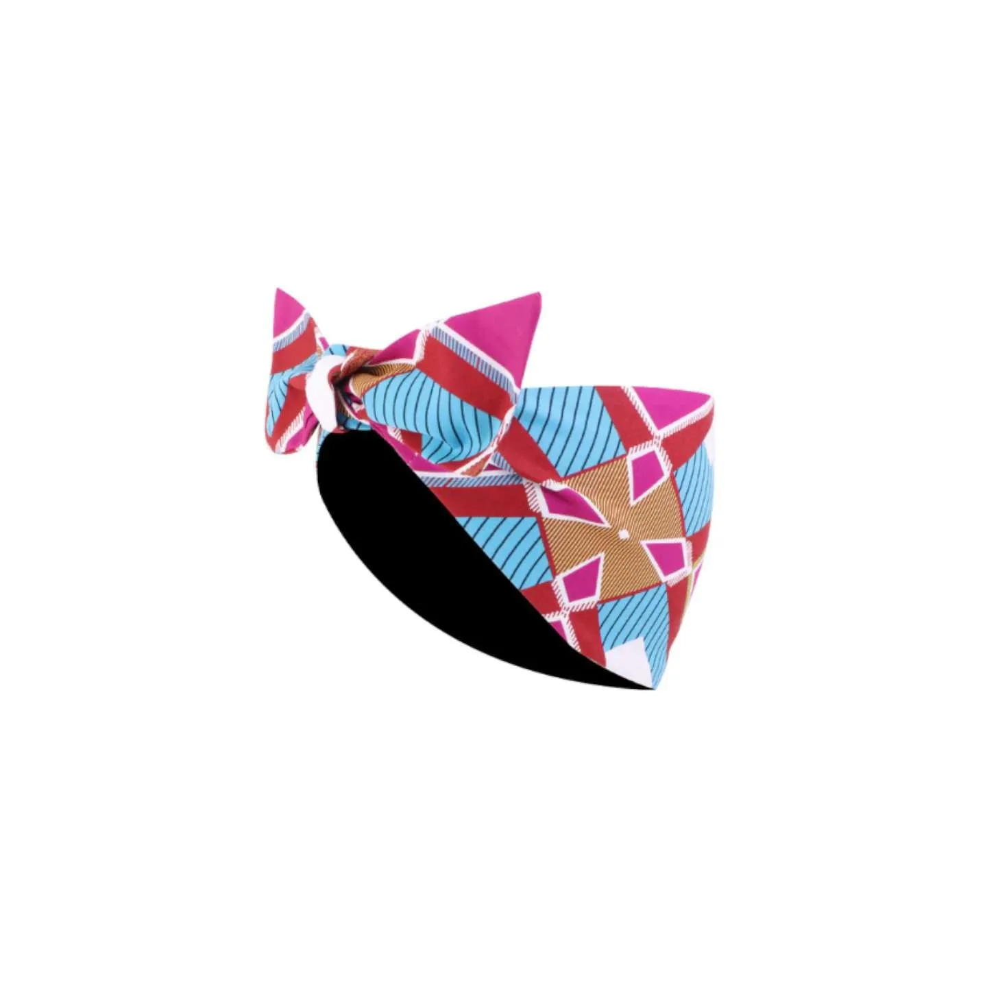 Bandeau wax bleu/rose avec doublure satin - protection cheveux afro