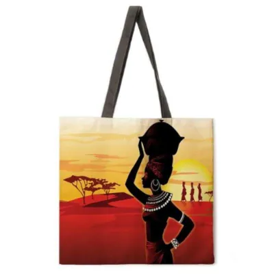 Tote bag en lin motif femme africaine aux couleurs de l’Afrique