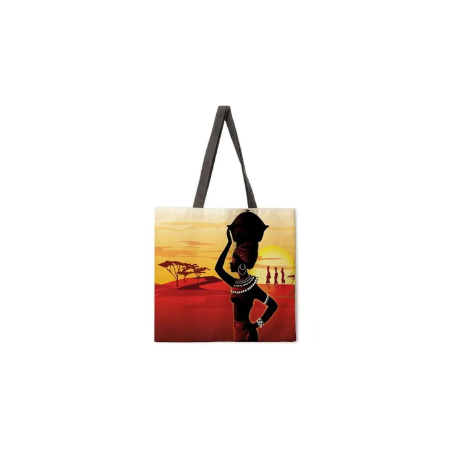 Tote bag en lin motif femme africaine aux couleurs de l’Afrique