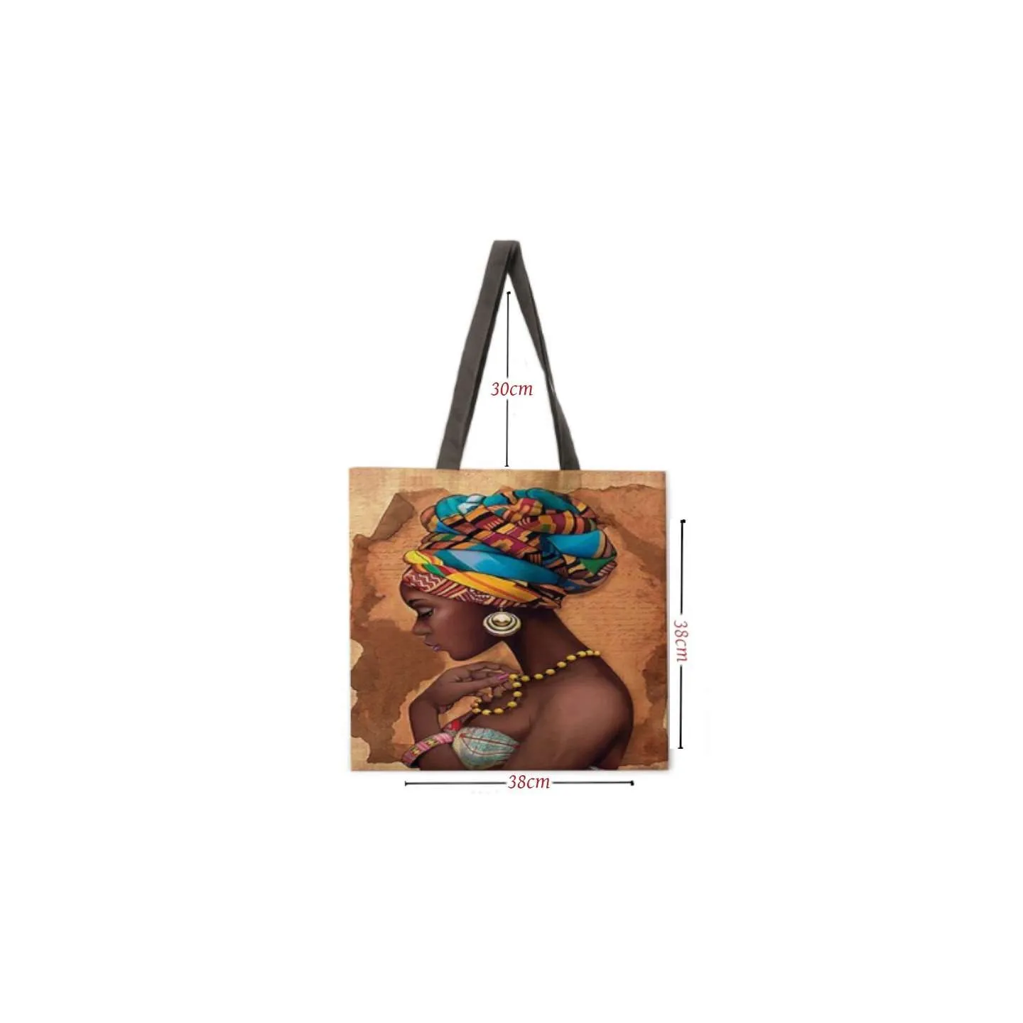 Tote bag en lin avec portrait de femme africaine au turban