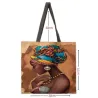 Tote bag en lin avec portrait de femme africaine au turban