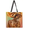 Sac fourre-tout en lin imprimé femme africaine en turban, format 38x38 cm