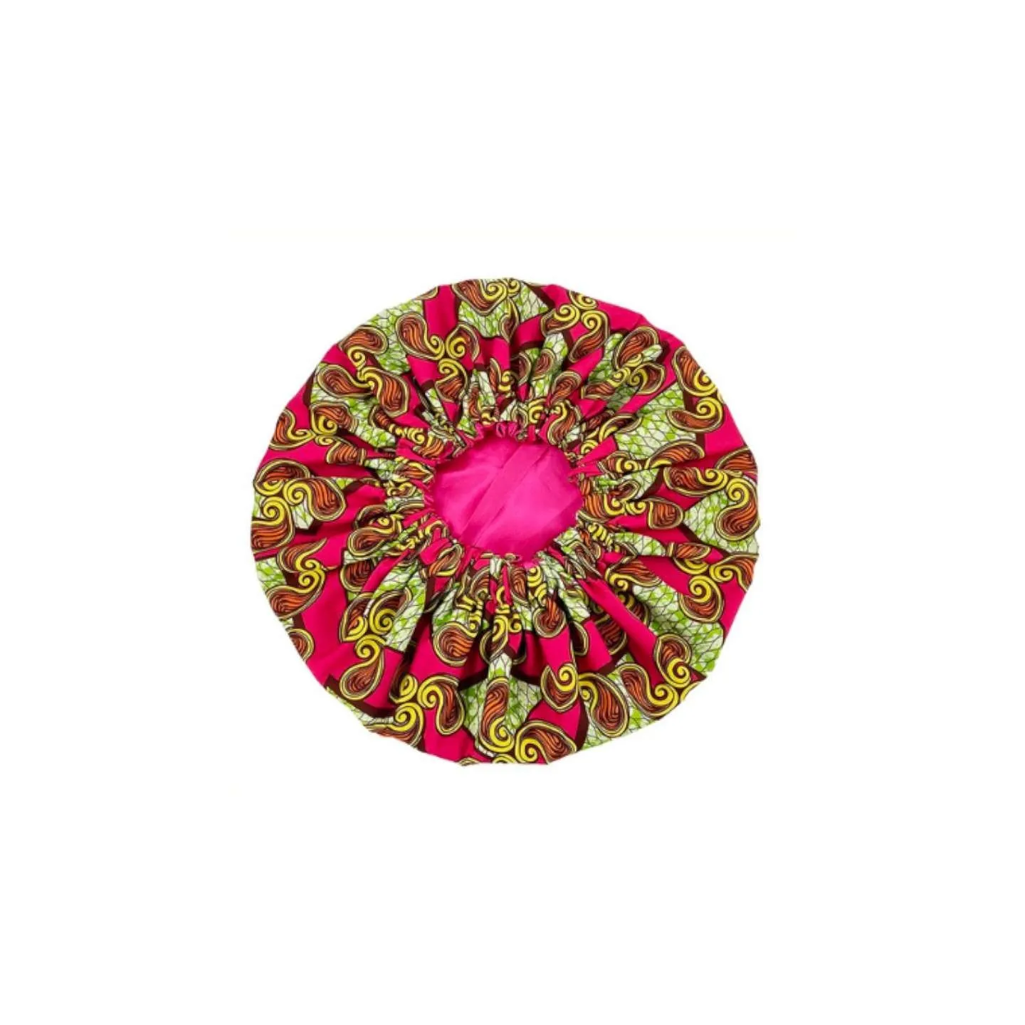 Bonnet de nuit en satin imprimé wax/rouge vert