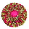 Bonnet de nuit en satin imprimé wax/rouge vert