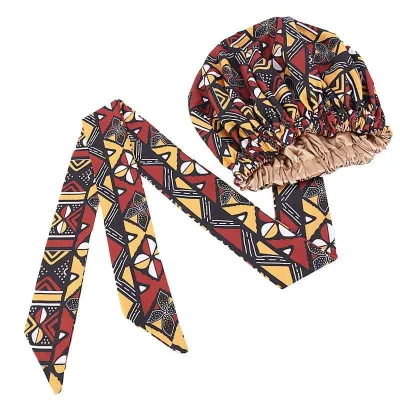 Bonnet Turban en satin imprimé africain marron