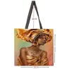 Sac fourre-tout en lin imprimé femme africaine en turban, format 38x38 cm