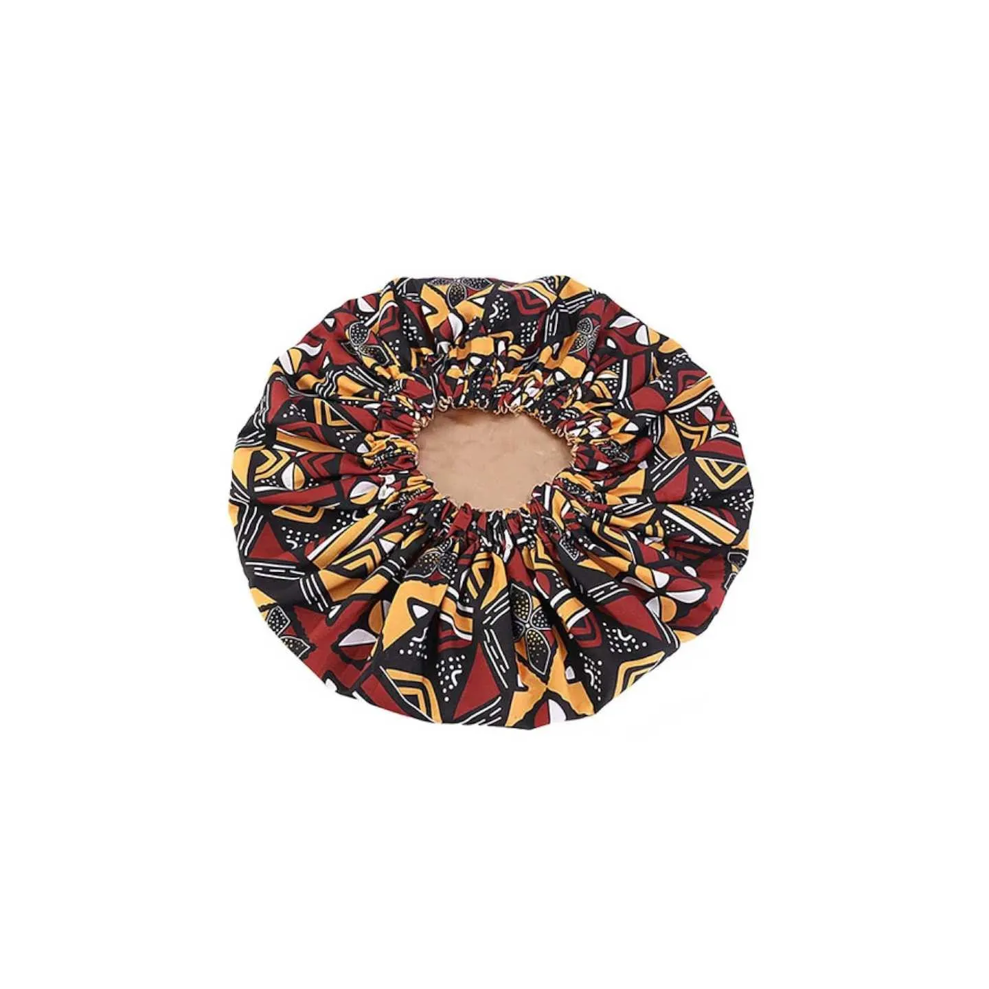 Bonnet de nuit en satin imprimé wax/ Marron