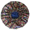 Bonnet de nuit en satin imprimé wax/bleu-rouge-vert