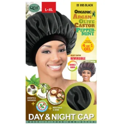 Bonnet de nuit en satin large réversible traité à l’huile d’argan, d'olive, et de ricin