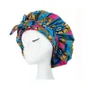 Bonnet Turban en satin en tissu africain Rose/Bleu