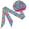 Bonnet Turban en satin en tissu africain Rose/Bleu