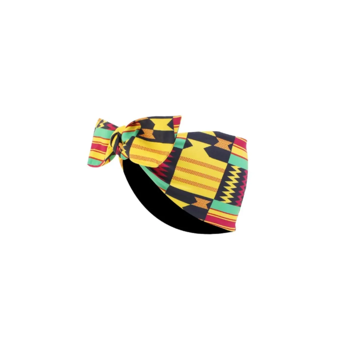 Bandeau wax jaune/noir avec doublure satin - protection cheveux afro