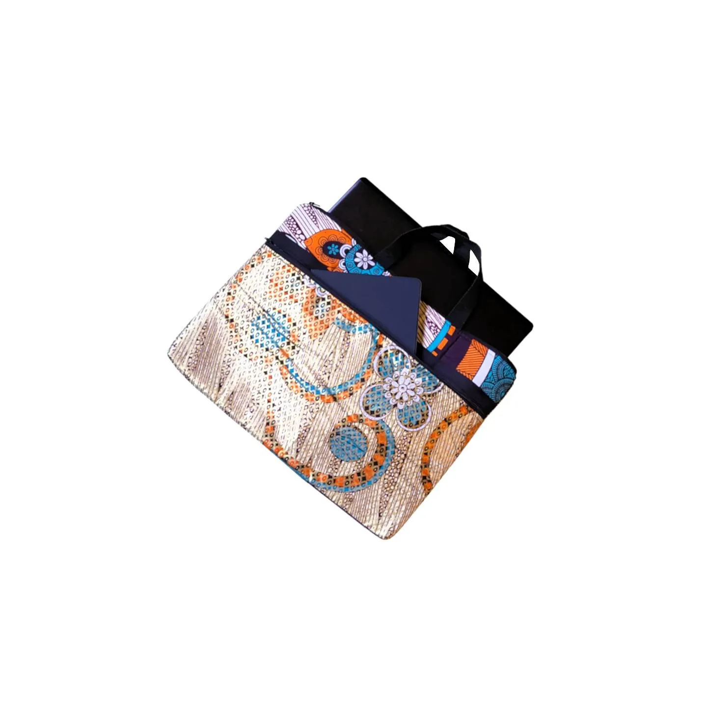 Housse d’ordinateur matelassée en tissu africain