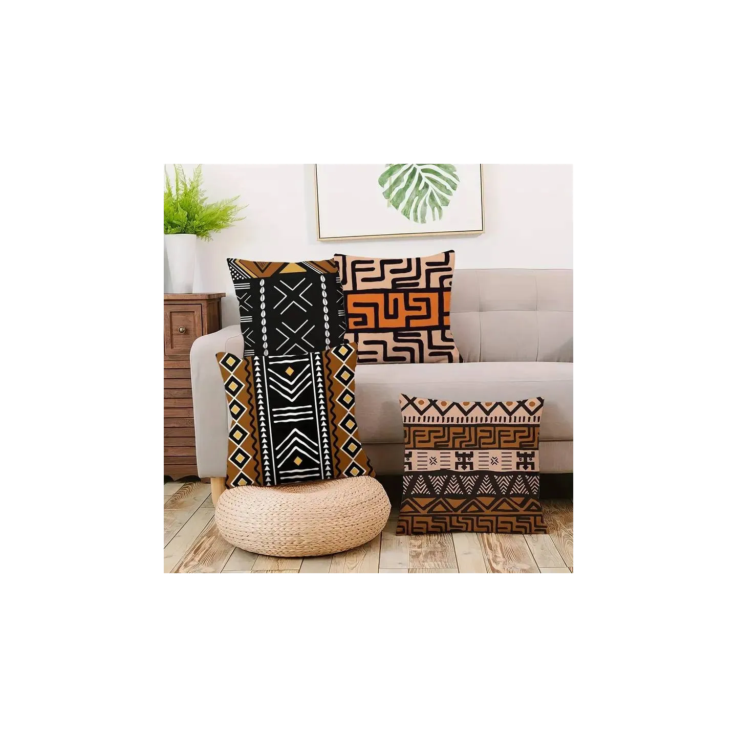 Housse de coussin en tissu wax bogolan