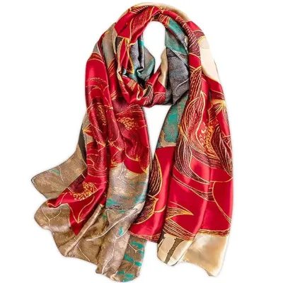 Foulard en satin fleur rouge