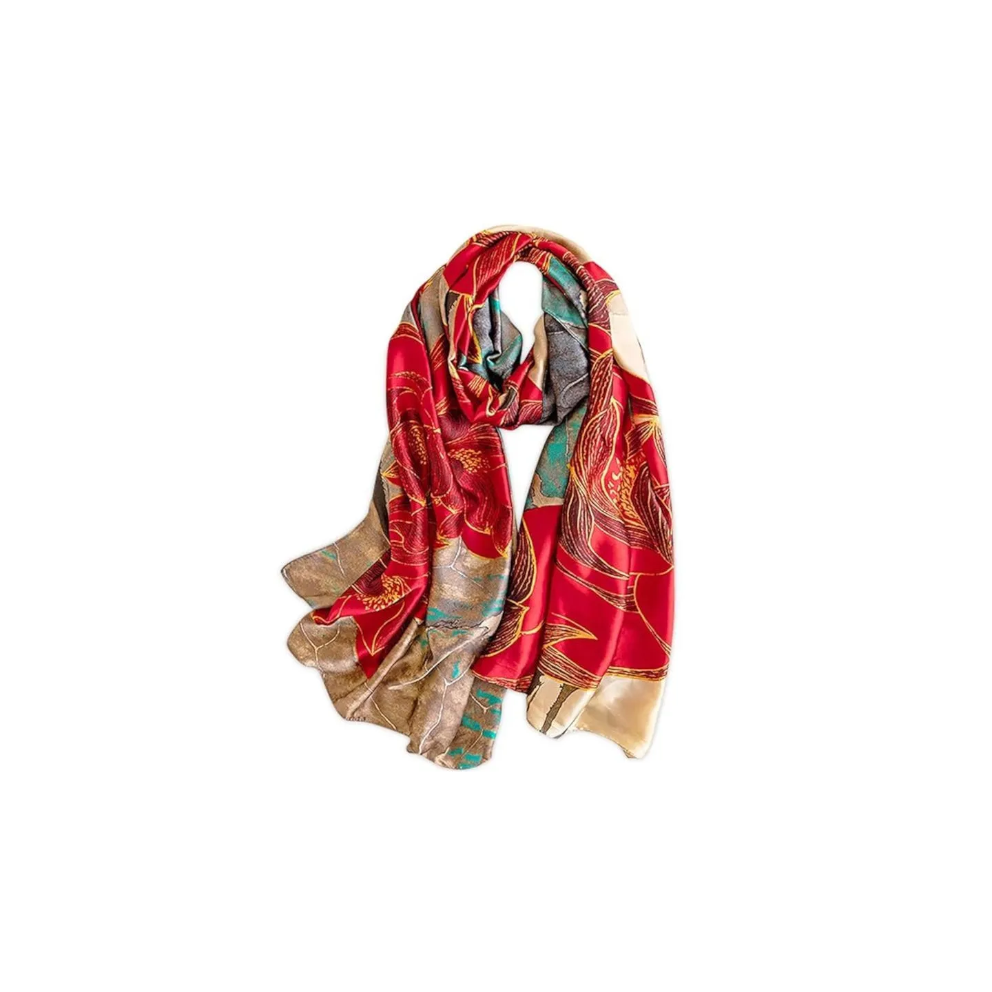 Foulard en satin fleur rouge