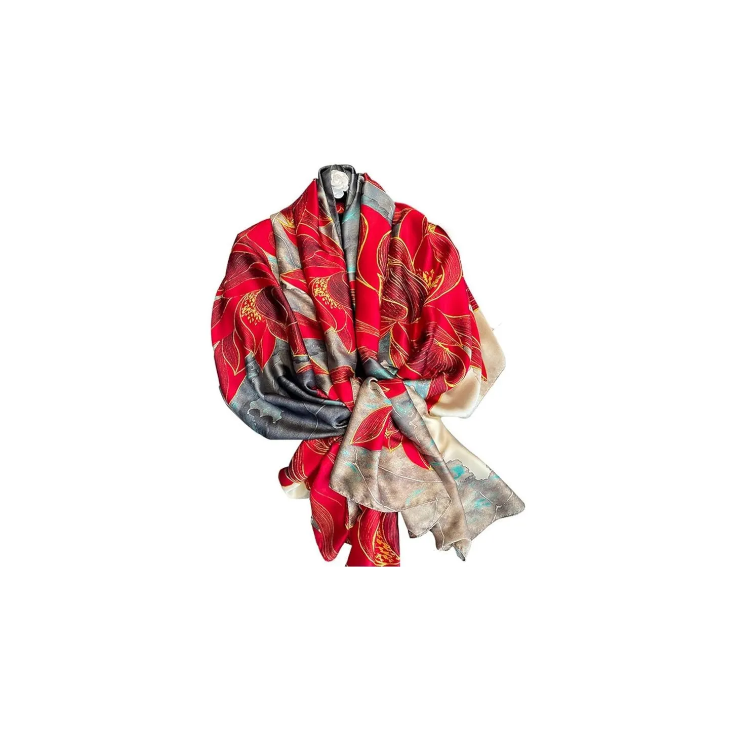 Foulard en satin fleur rouge