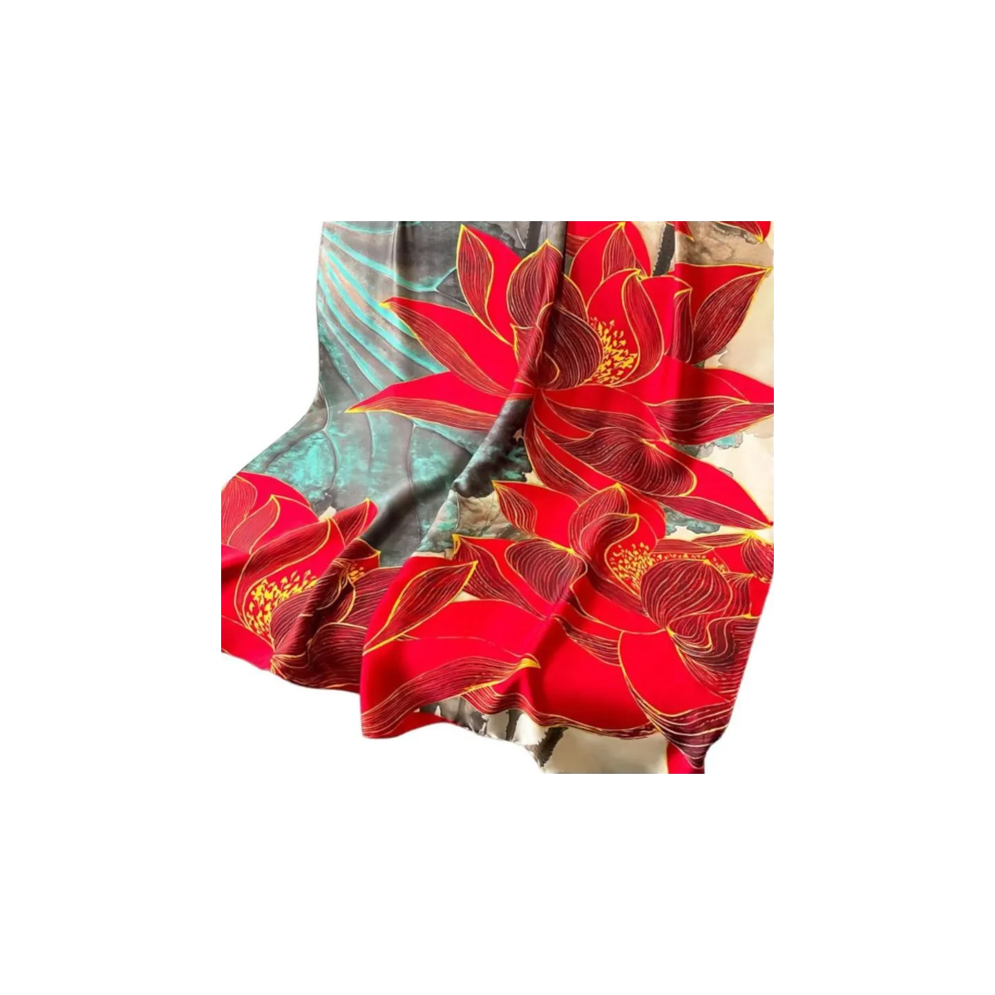 Foulard en satin fleur rouge