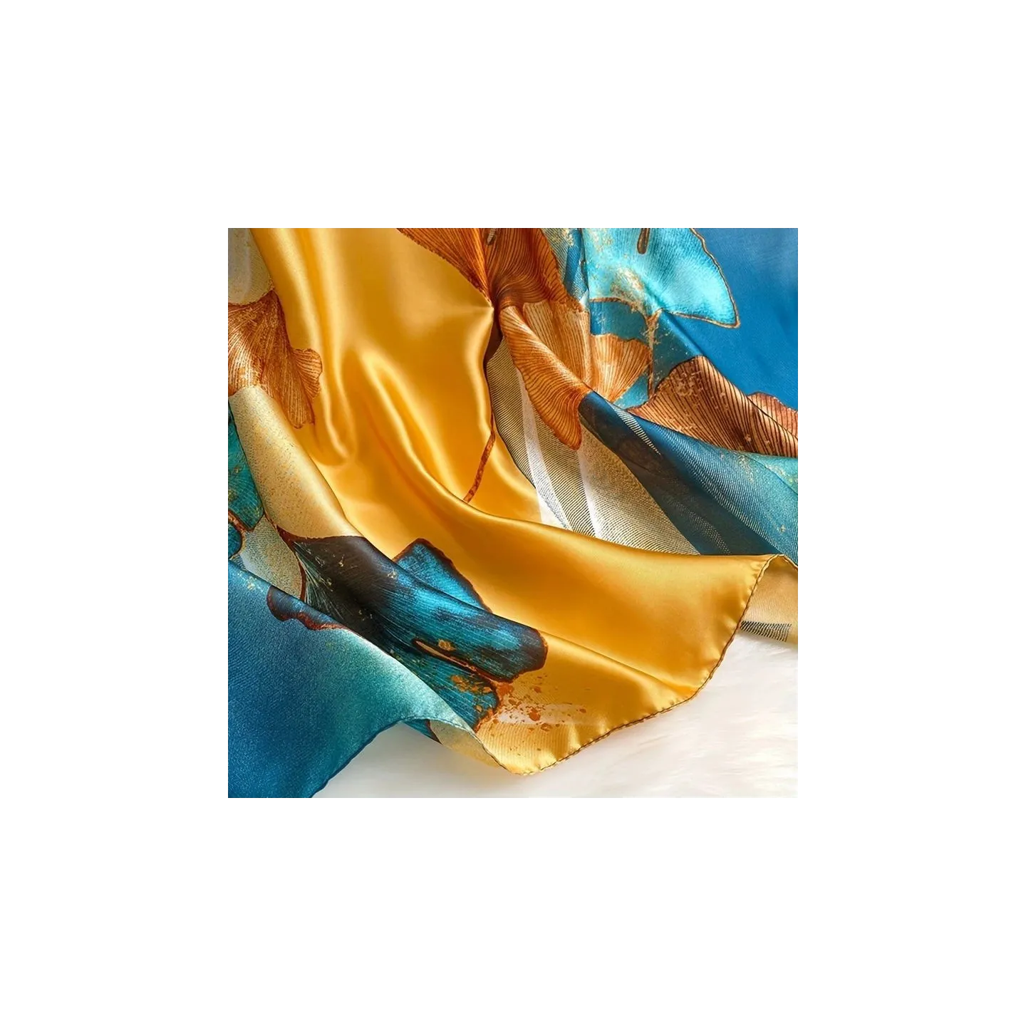 Foulard en satin jaune / bleu