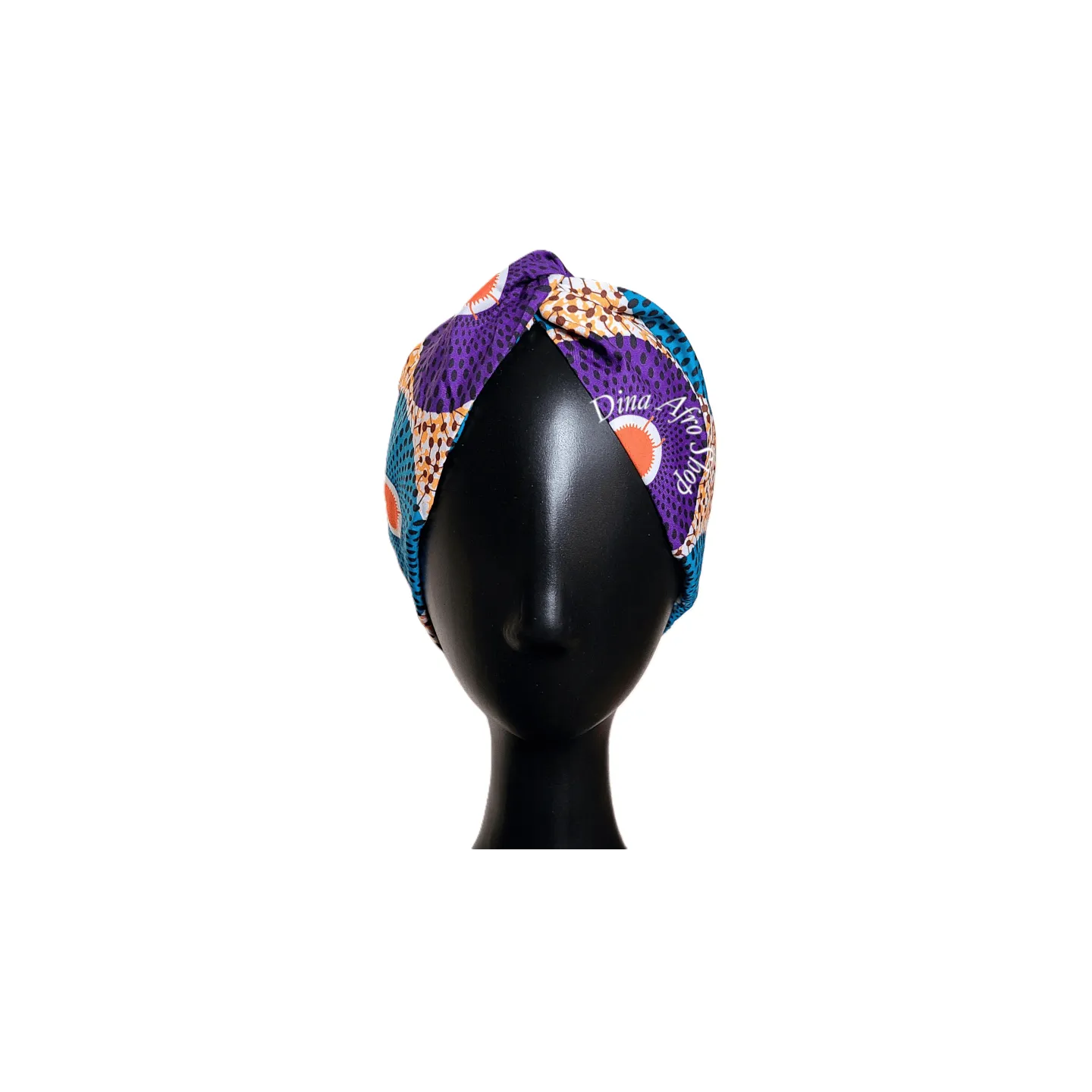 Bandeau pour cheveux imprimé wax bleu/violet/blanc