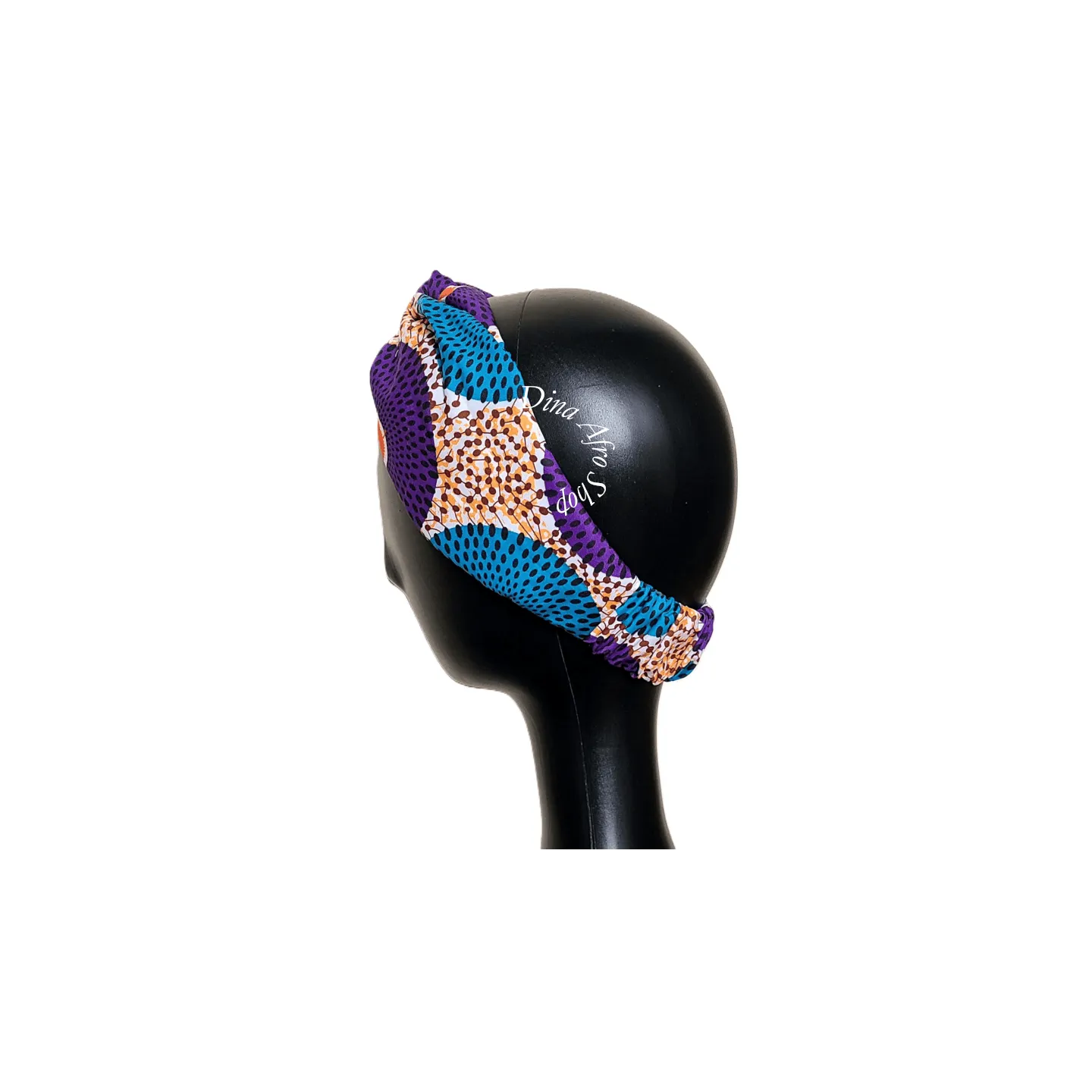 Bandeau pour cheveux imprimé wax bleu/violet/blanc