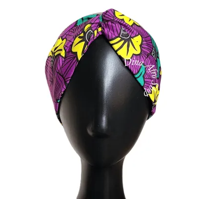 Bandeau  imprimé africain motif fleur vert/jaune