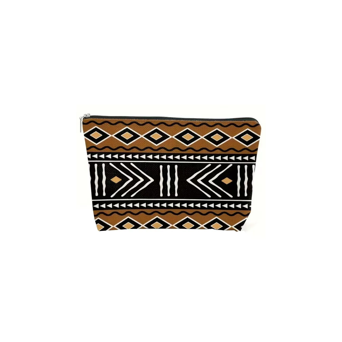 Trousse de maquillage imprimé bogolan noir/marron