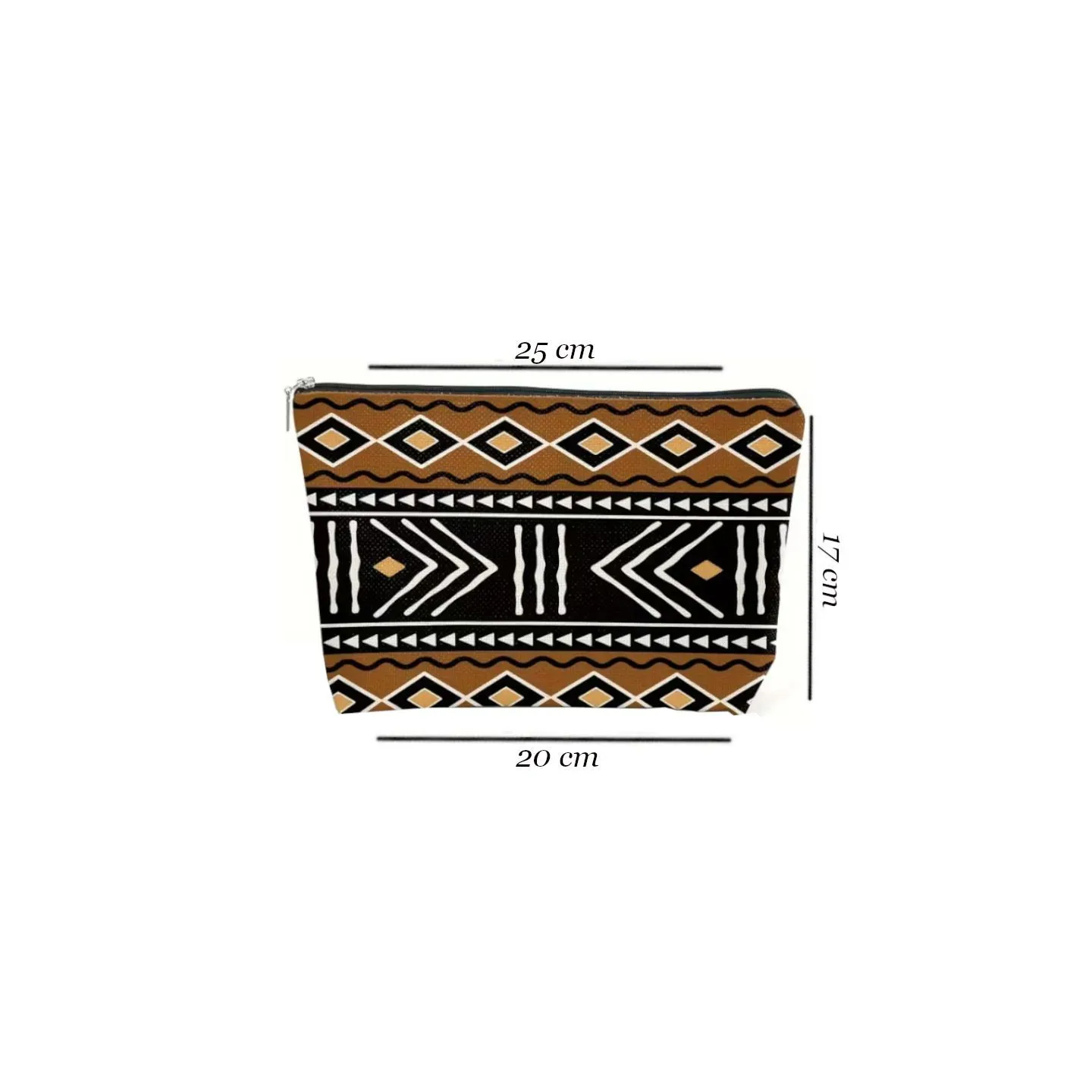 Trousse de maquillage imprimé bogolan noir/marron