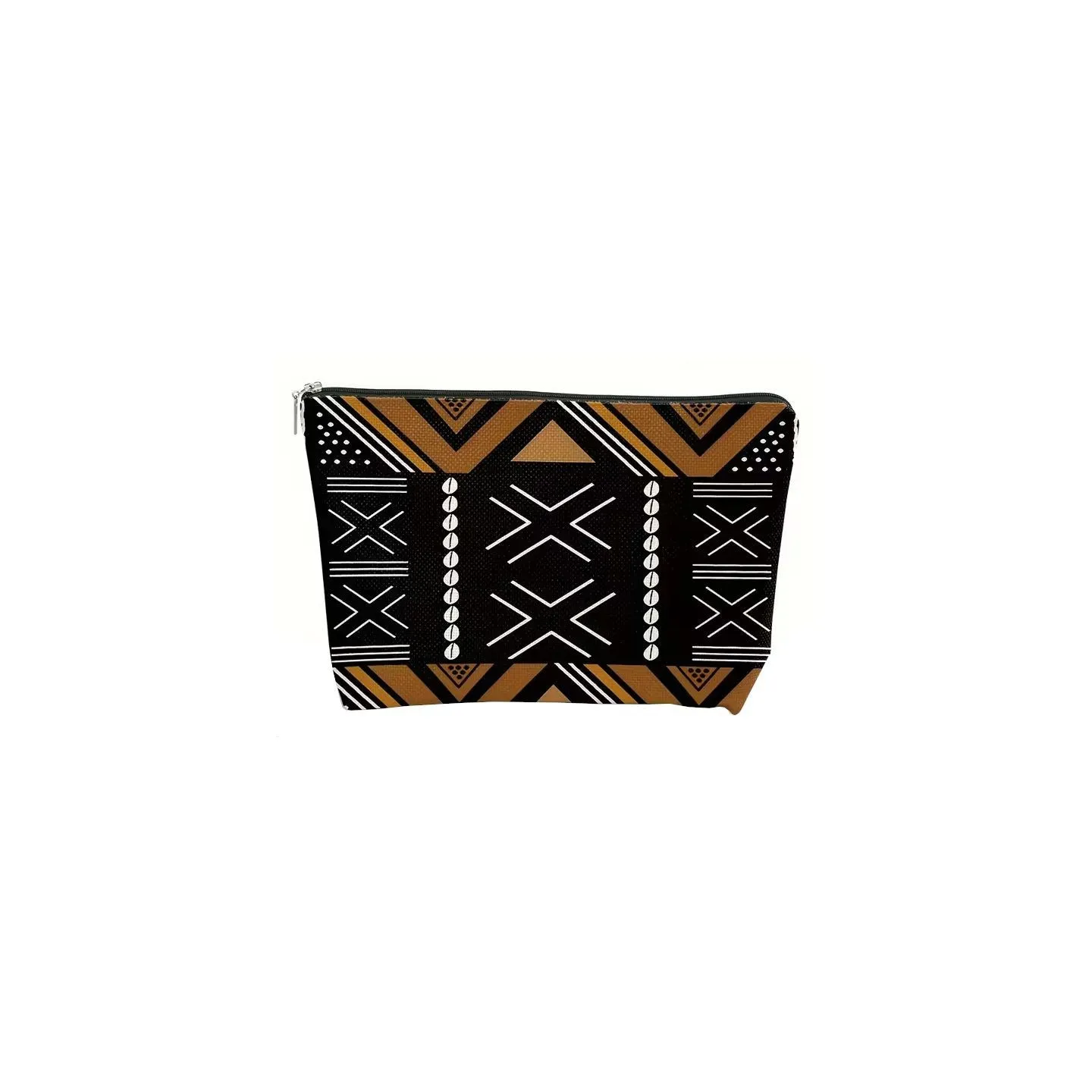 Pochette, trousse de maquillage tissu imprimé bogolan noir/blanc/marron
