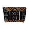 Pochette, trousse de maquillage tissu imprimé bogolan noir/blanc/marron