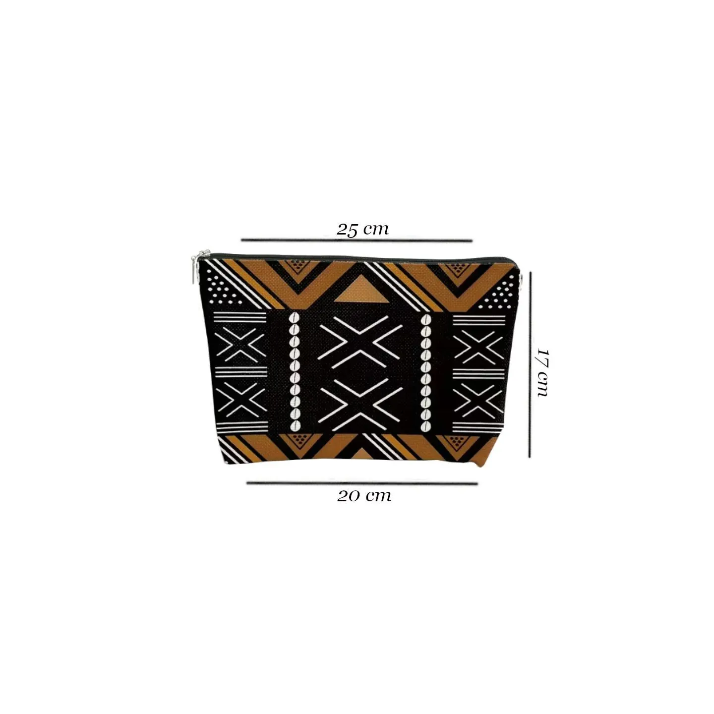 Pochette, trousse de maquillage tissu imprimé bogolan noir/blanc/marron