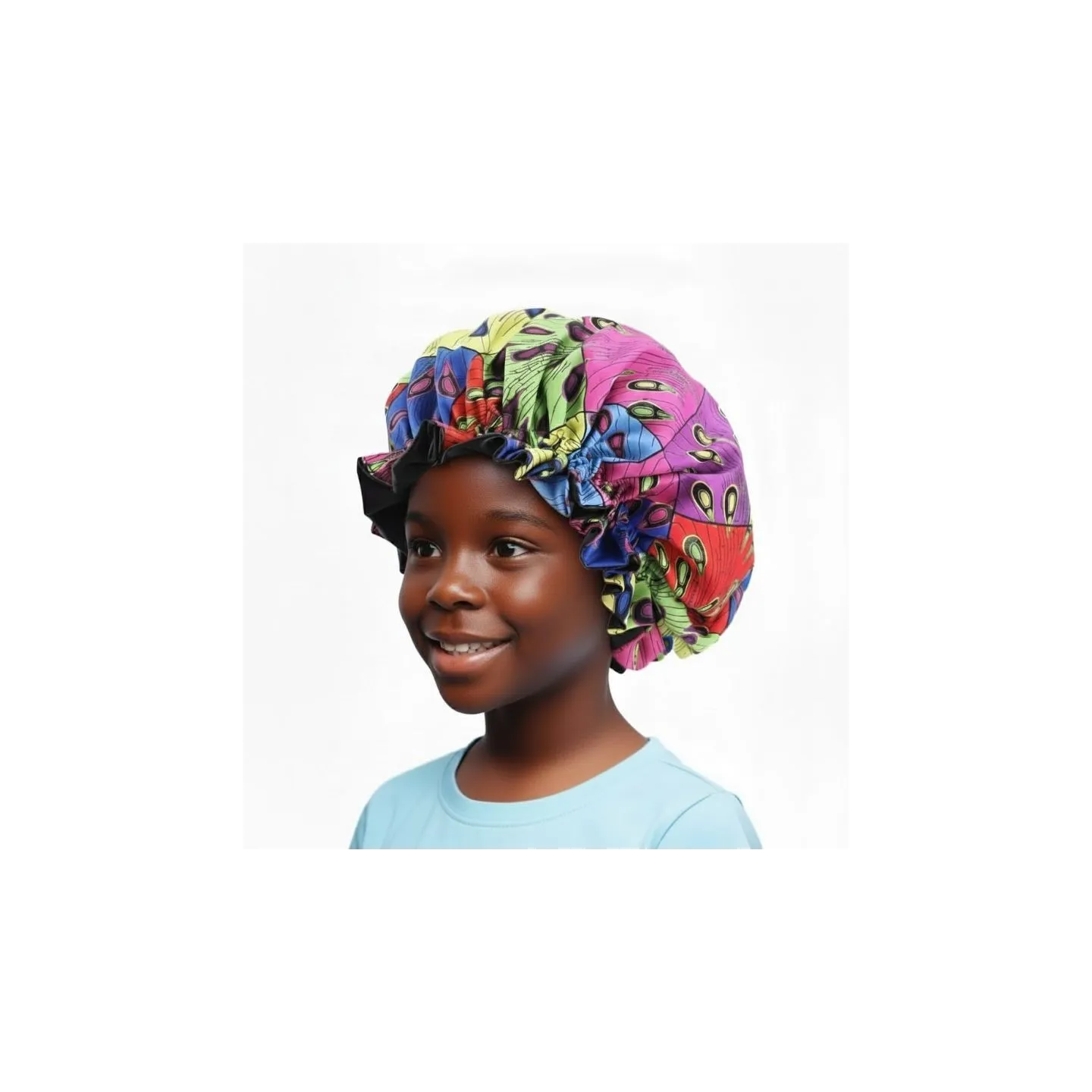Bonnet de nuit en tissu wax doublé de satin pour enfant
