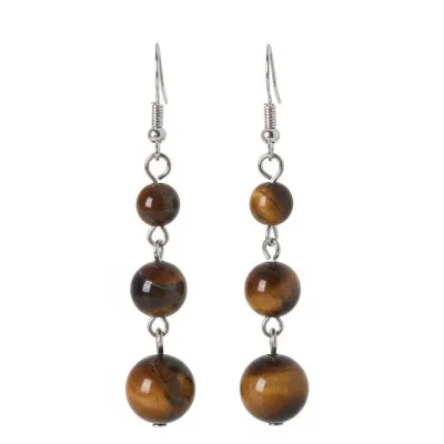BBoucles d'oreilles œil de tigre 3 perles 6-8-10mm pendantes afro chic