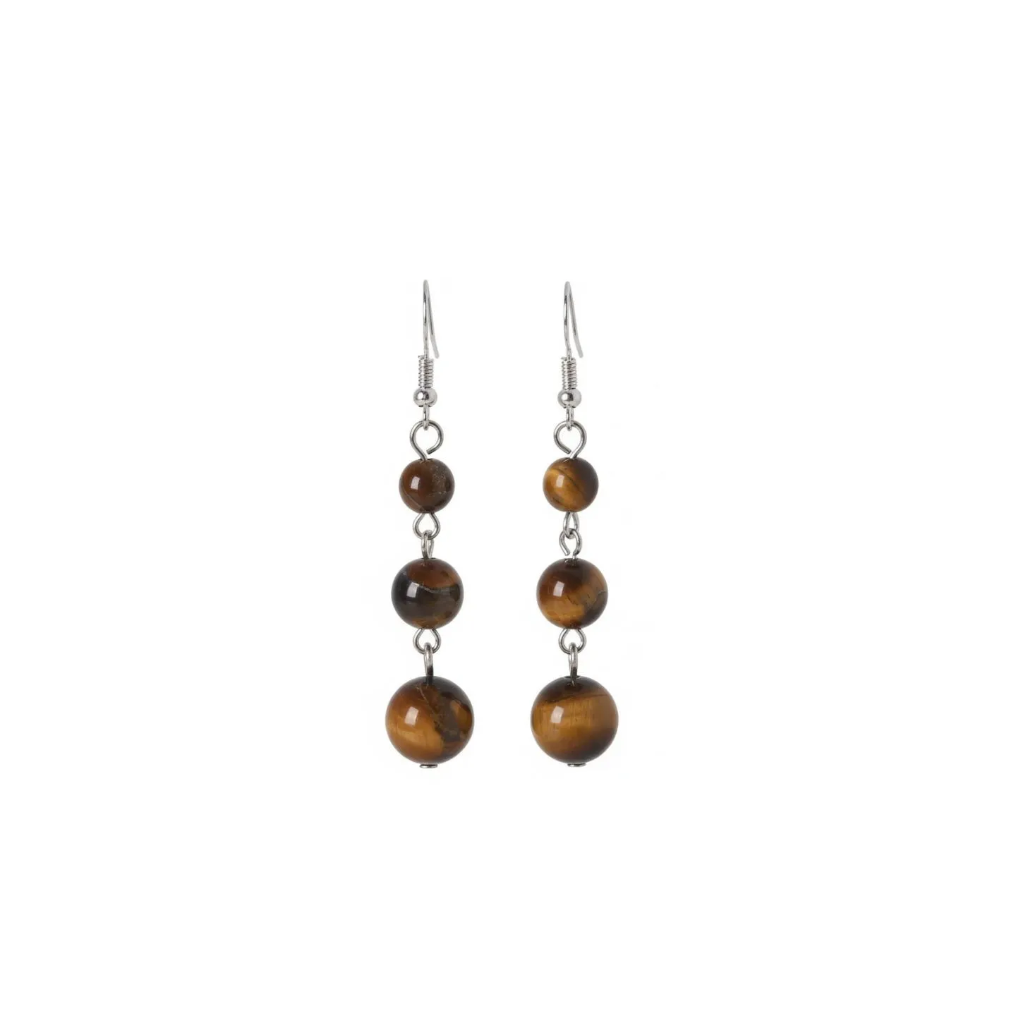 BBoucles d'oreilles œil de tigre 3 perles 6-8-10mm pendantes afro chic