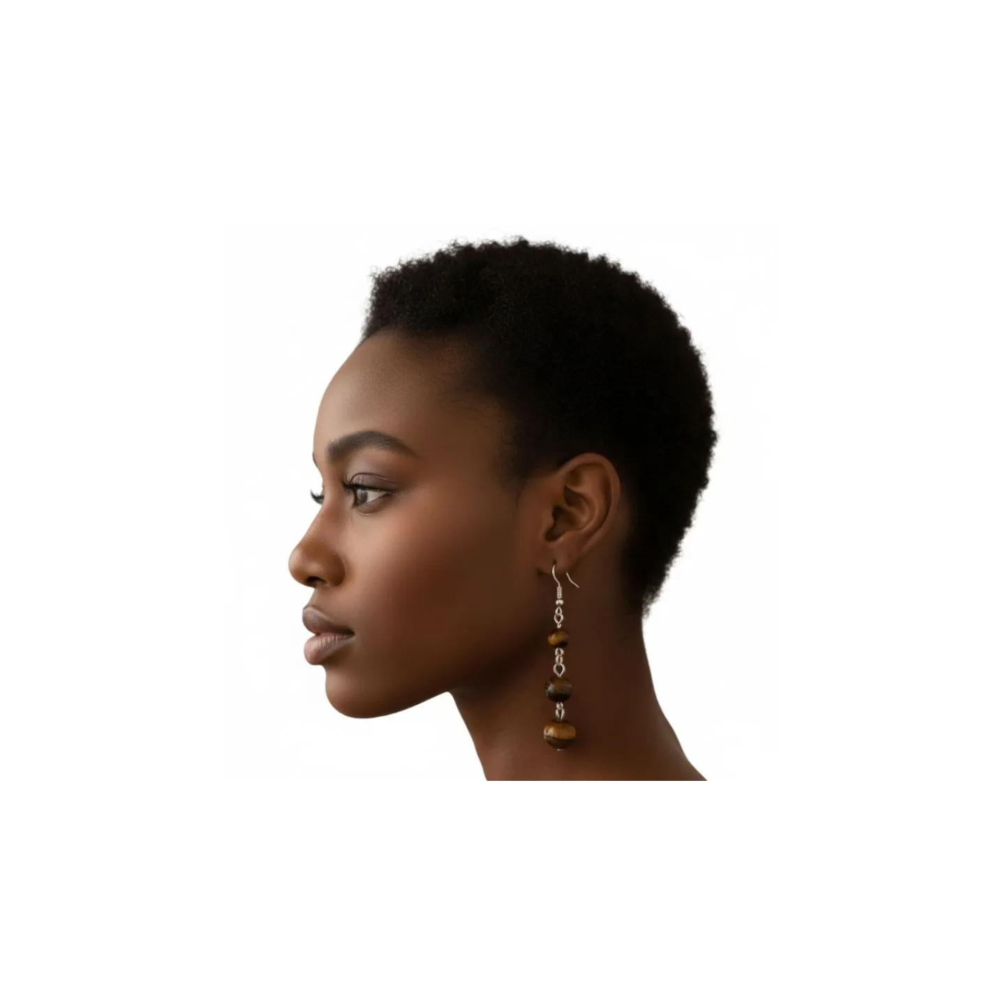 Boucles d'oreilles œil de tigre 3 perles 6-8-10mm pendantes afro chic