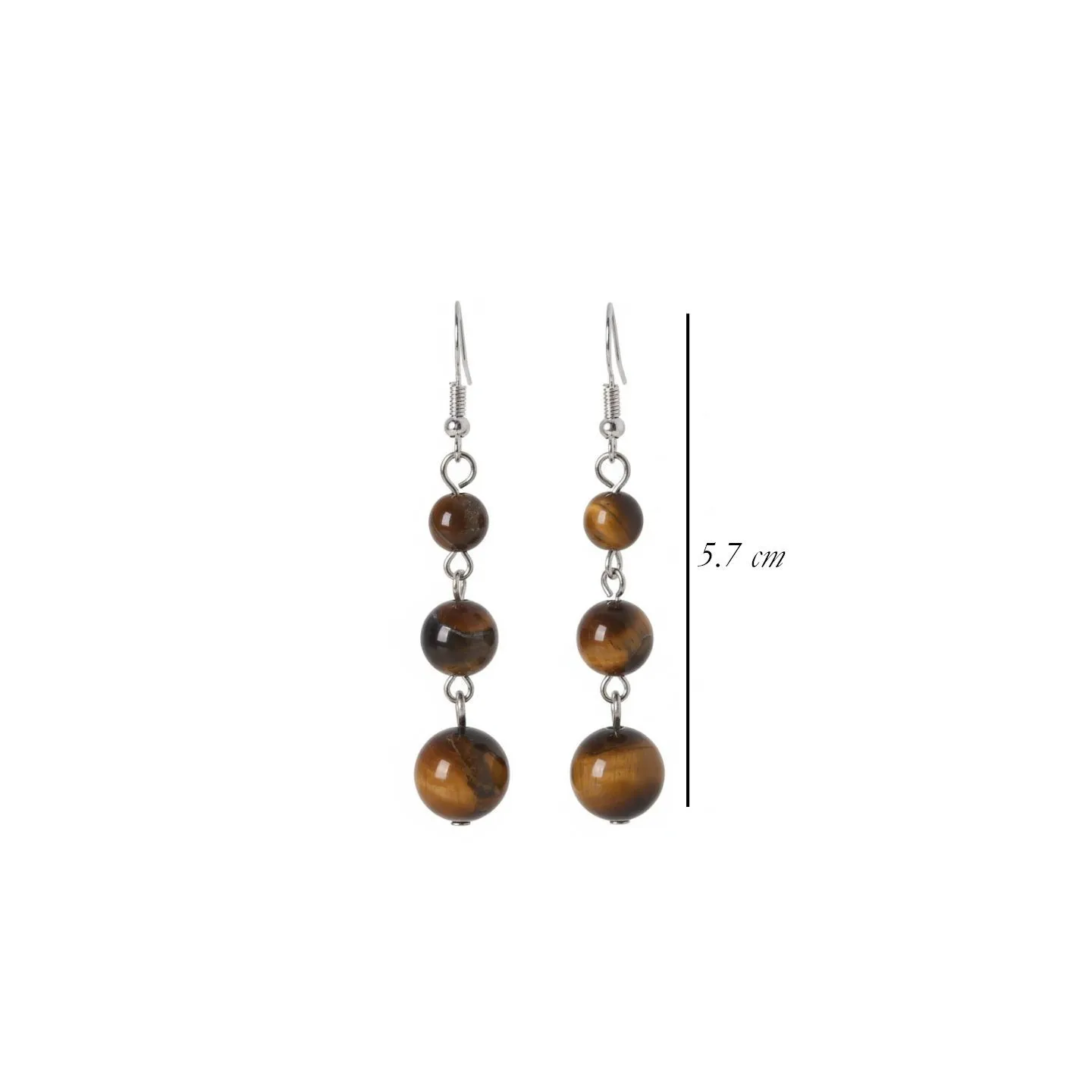 Boucles d'oreilles œil de tigre 3 perles 6-8-10mm pendantes afro chic