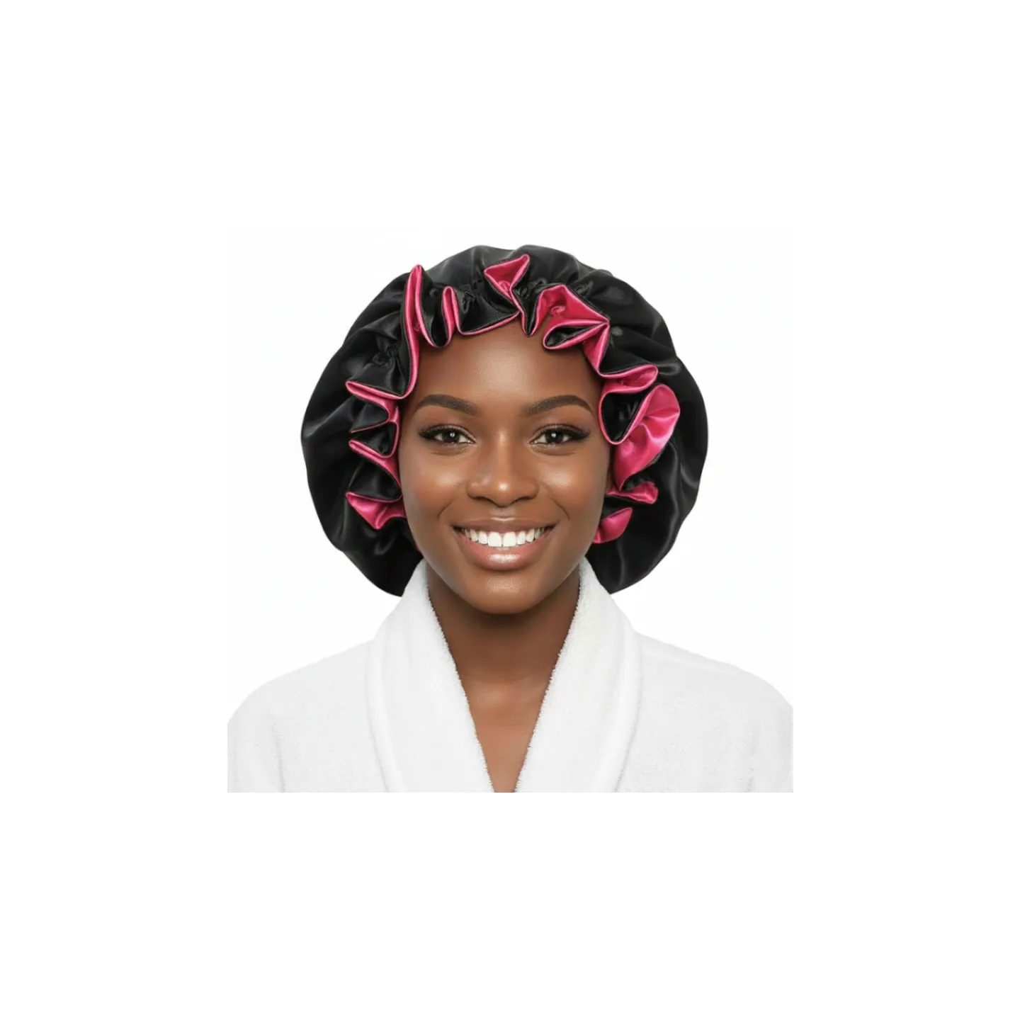 Bonnet de nuit en satin extra large noir réversible pour cheveux afro bouclés crépus et frisés